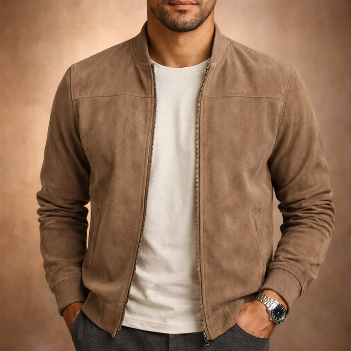 Mens Faux Suede Bomber Jacket