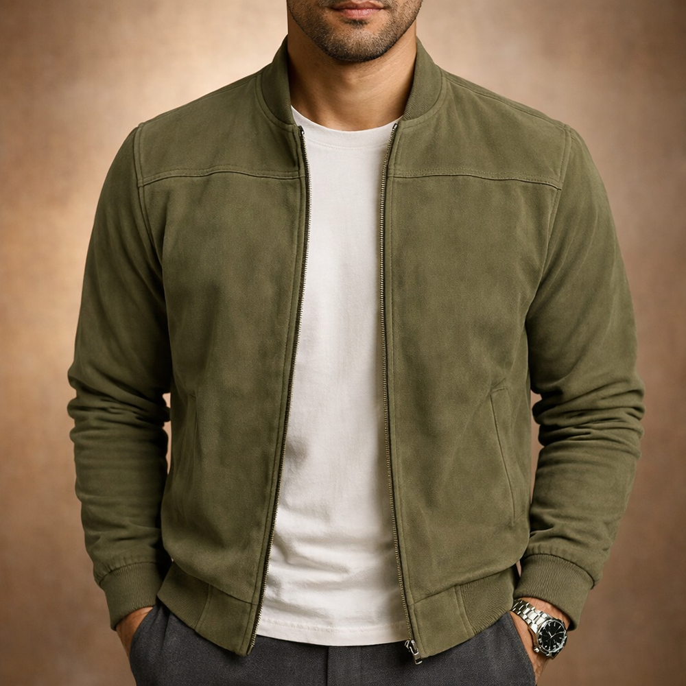 Mens Faux Suede Bomber Jacket