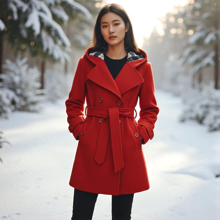 Womens Hooded Button-Front Trench Coat