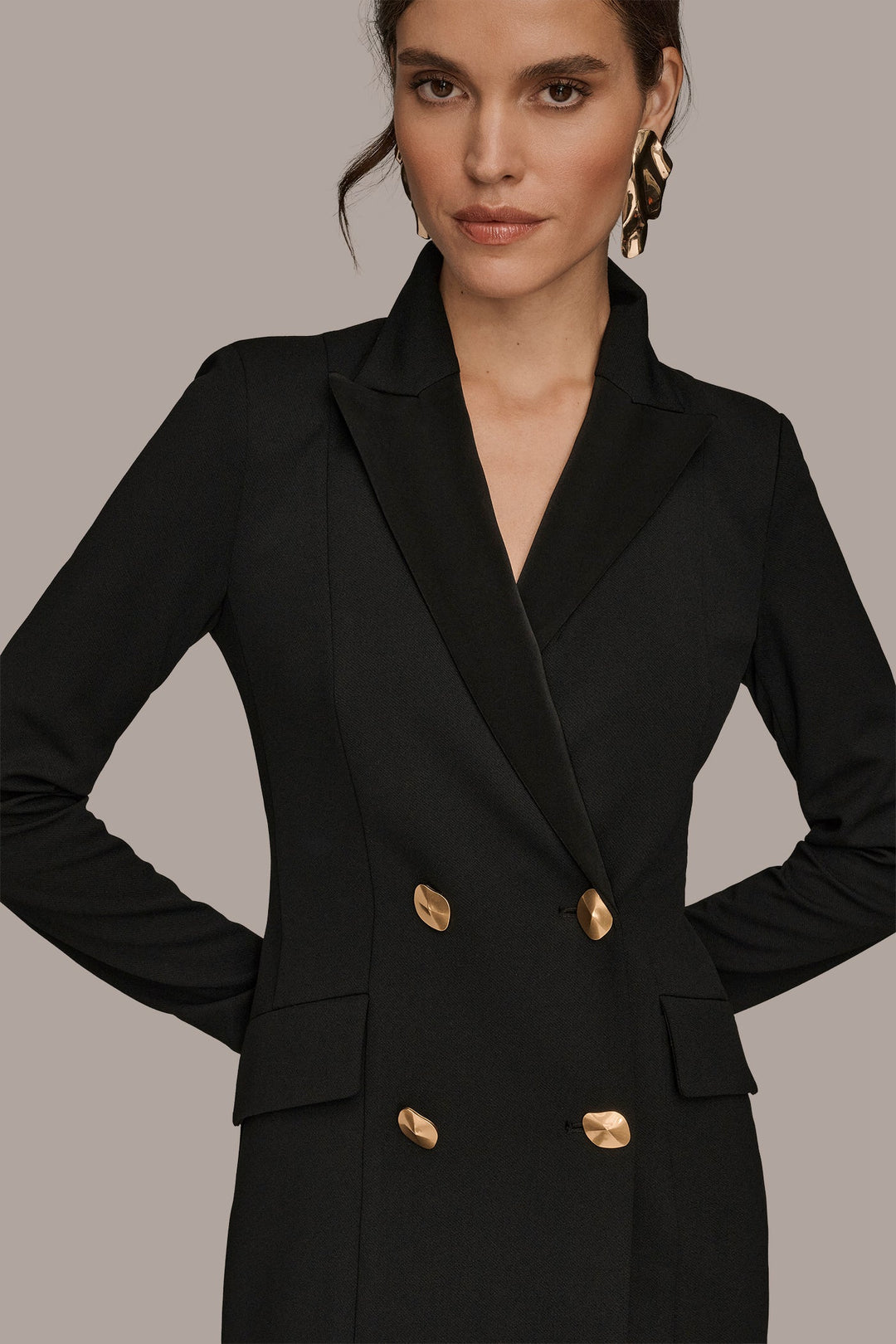 Double Breasted Satin Trim Maxi Coat Dress
