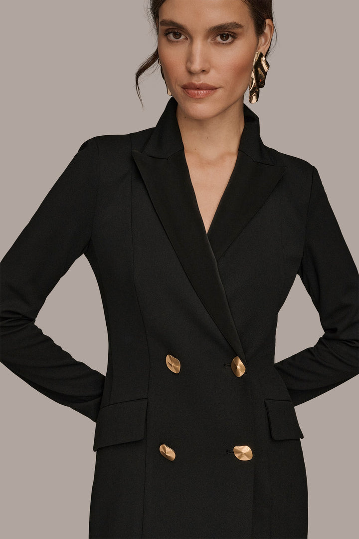 Double Breasted Satin Trim Maxi Coat Dress