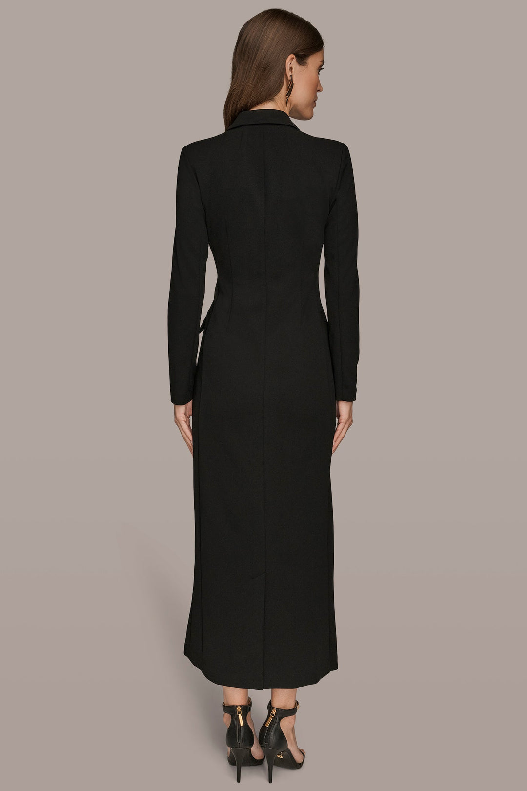 Double Breasted Satin Trim Maxi Coat Dress