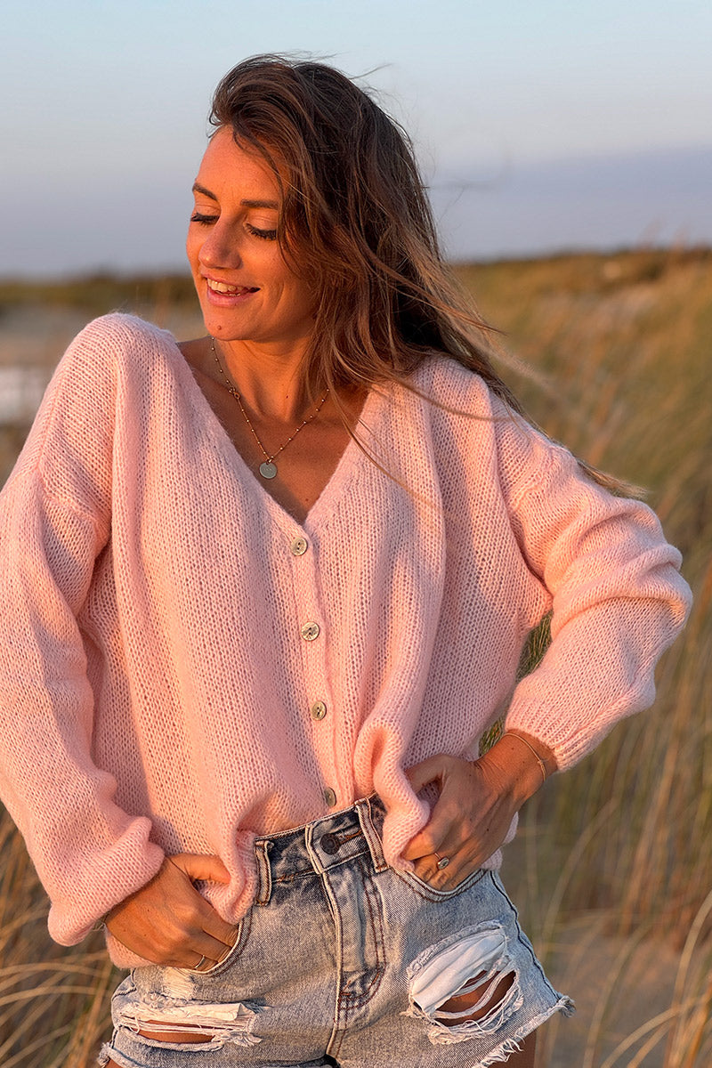 Womens Knitted Pink Cardigan