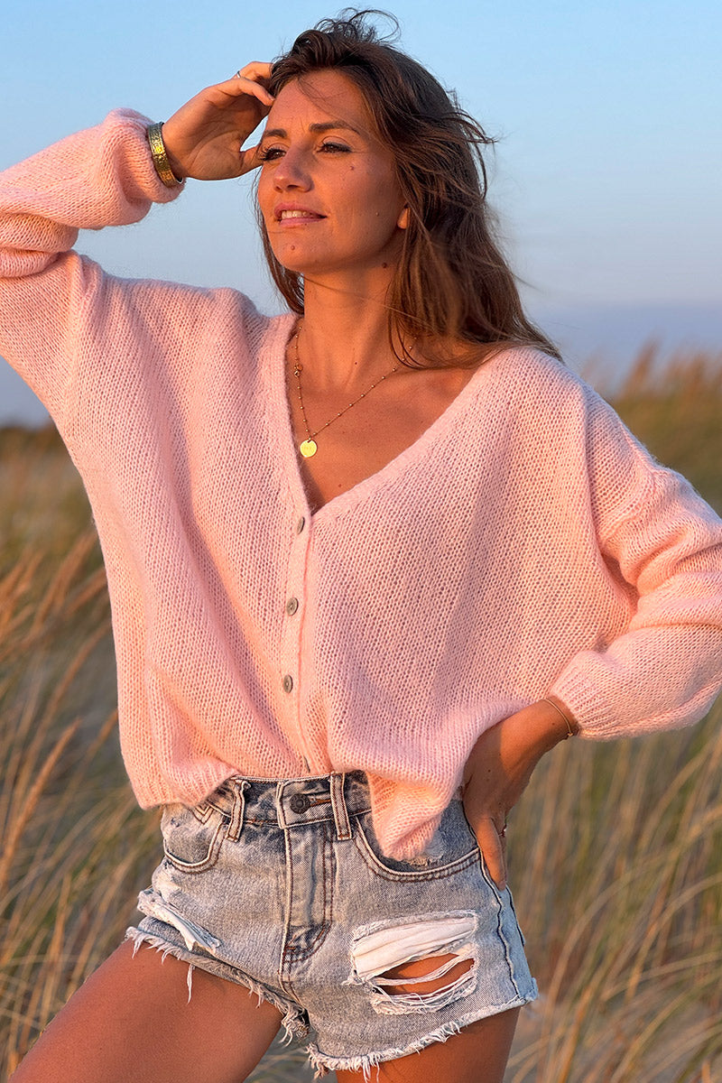 Womens Knitted Pink Cardigan