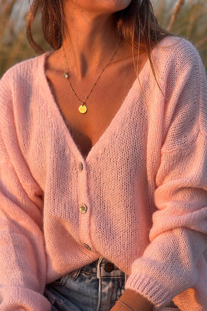 Womens Knitted Pink Cardigan
