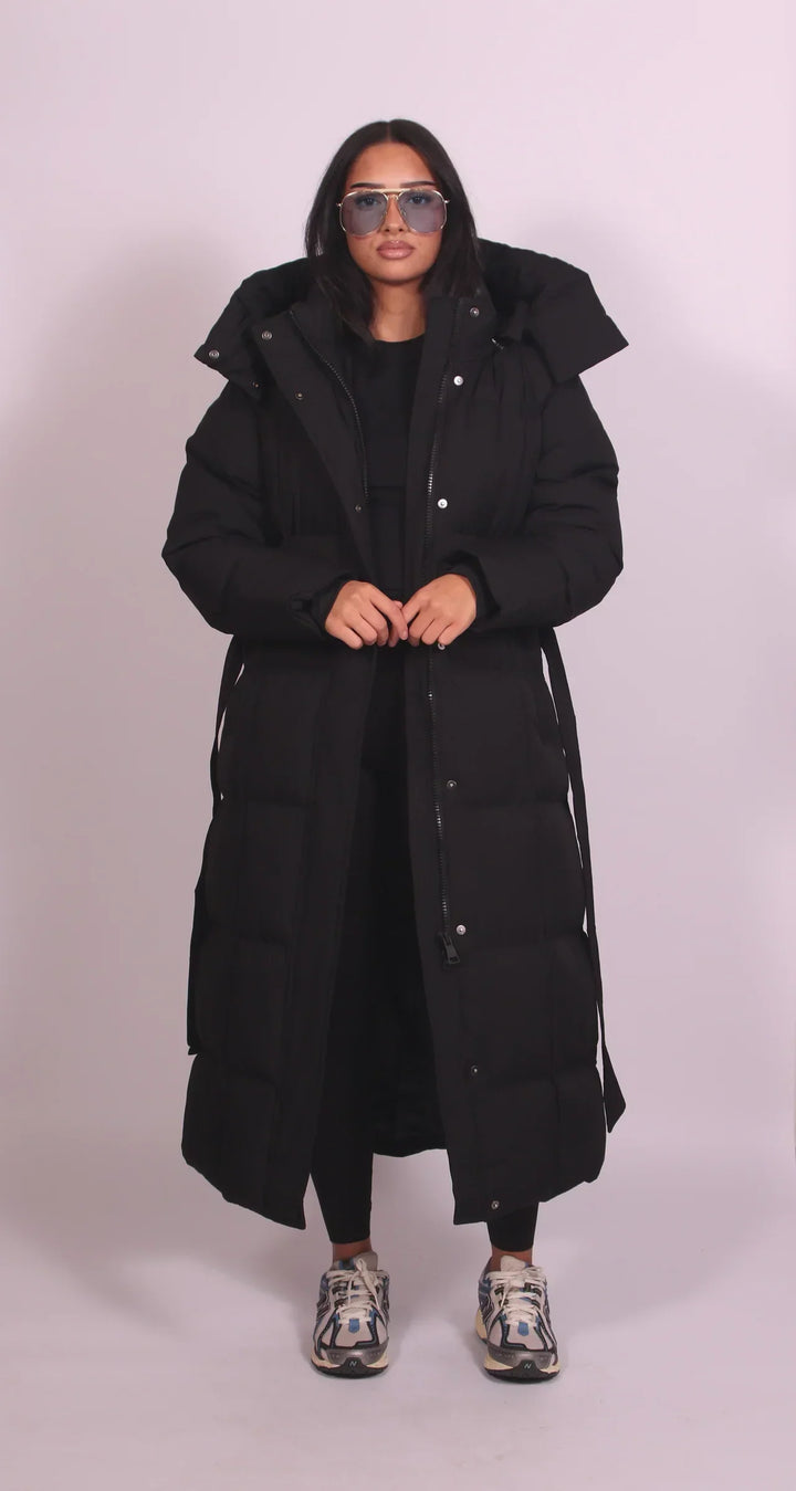 Long Belted Puffer Coat