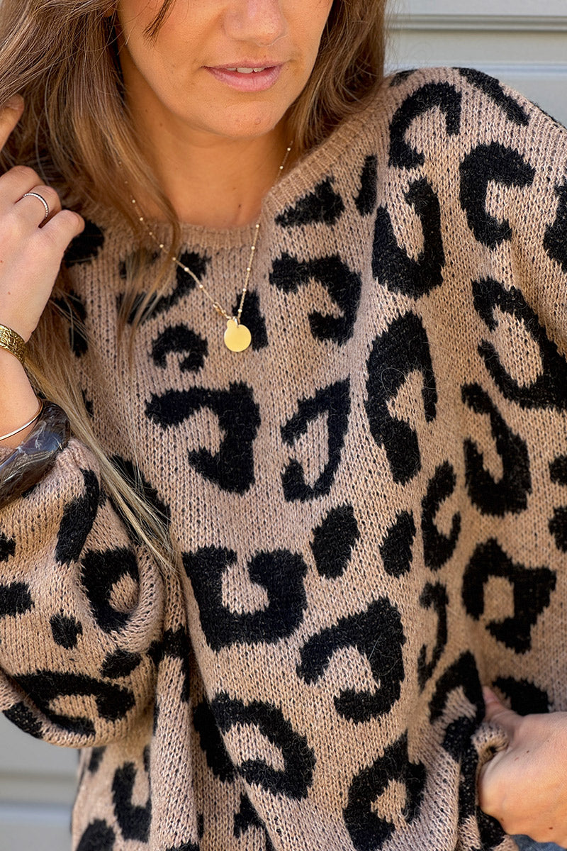 Womens Knitted Leopard Print Jumper