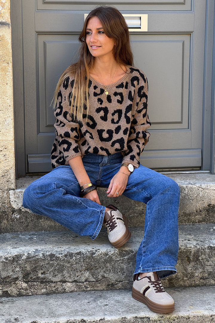 Womens Knitted Leopard Print Jumper