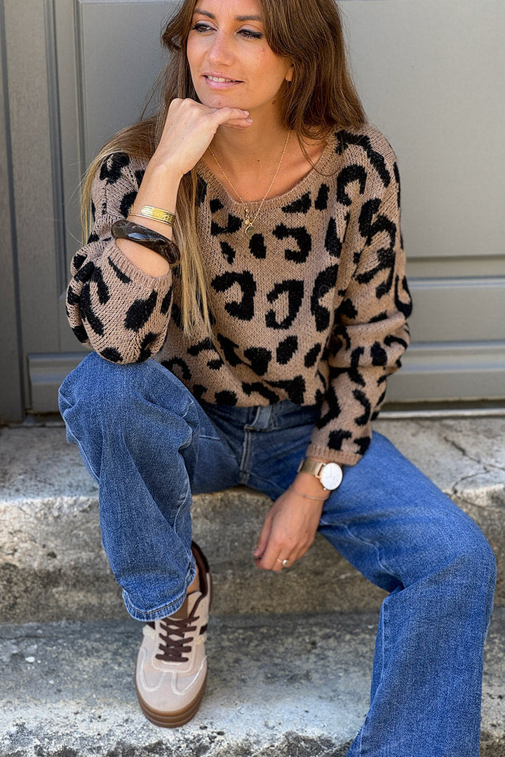 Womens Knitted Leopard Print Jumper