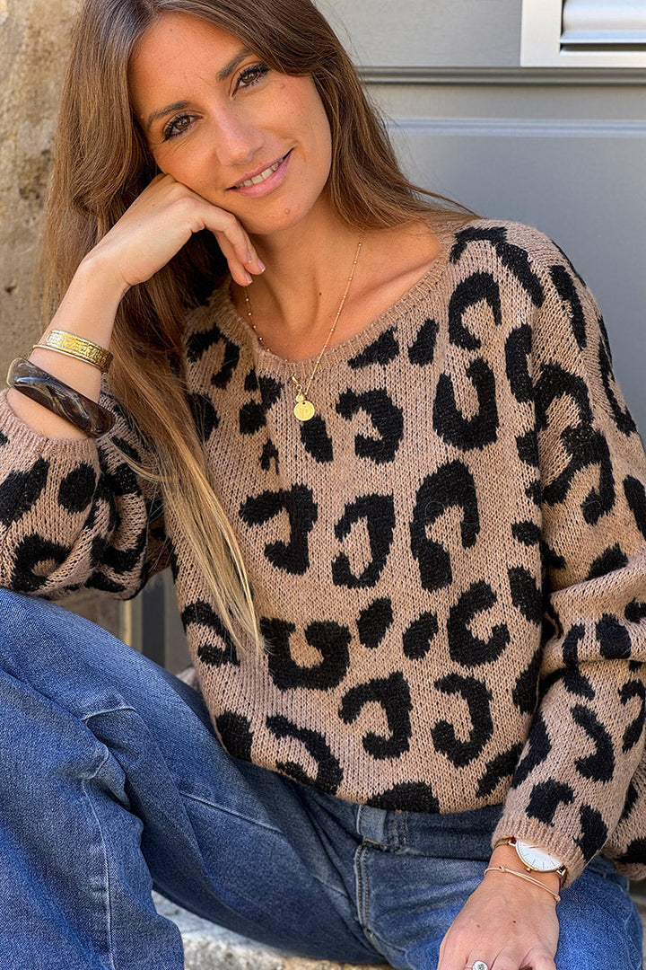 Womens Knitted Leopard Print Jumper