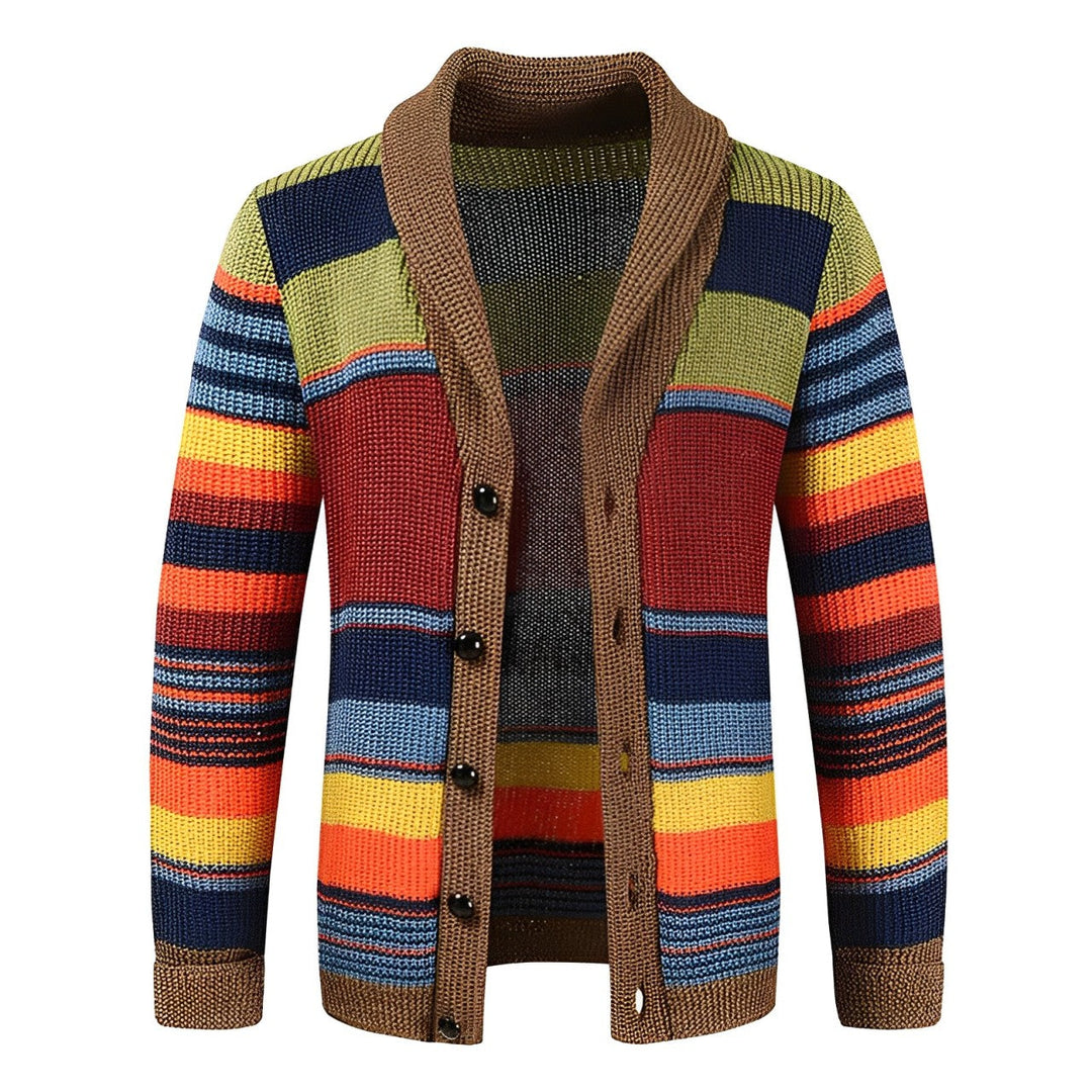 Mens Bold Striped Retro Cardigan