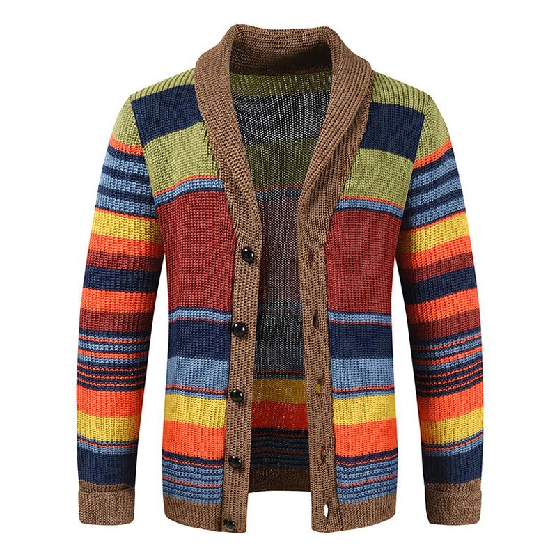Mens Bold Striped Retro Cardigan
