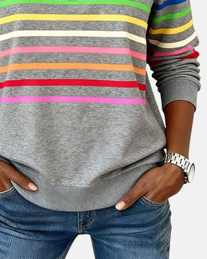 Striped Half Zip Stand Collar Sweatshirt