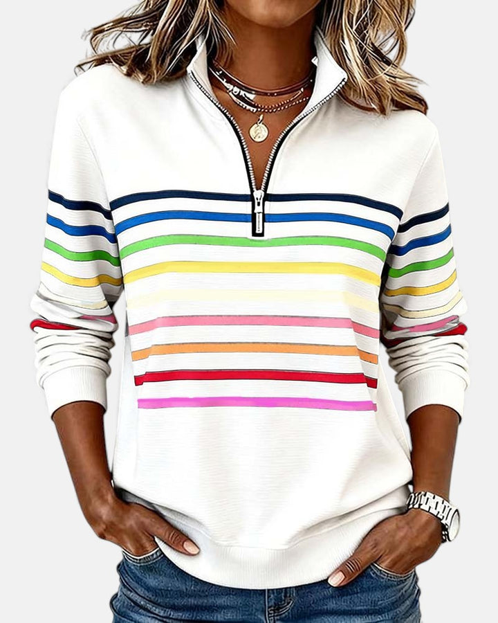 Striped Half Zip Stand Collar Sweatshirt