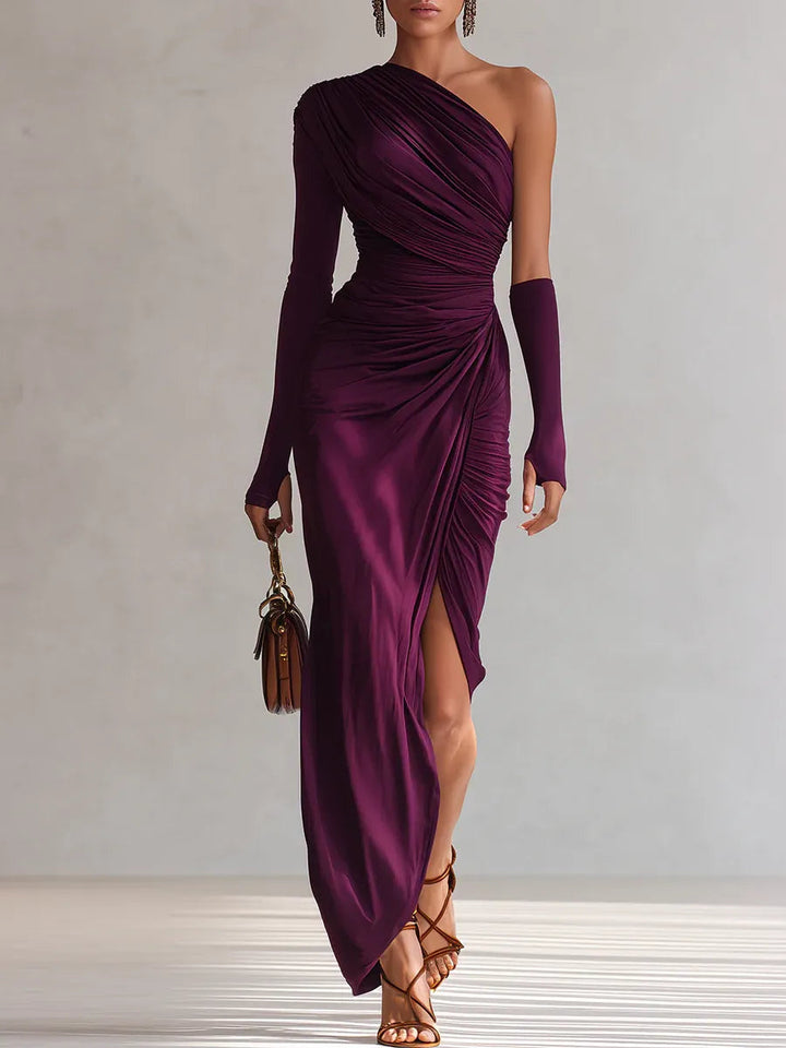 Aingeal | Elegant Purple Sexy One-Shoulder Maxi Dress