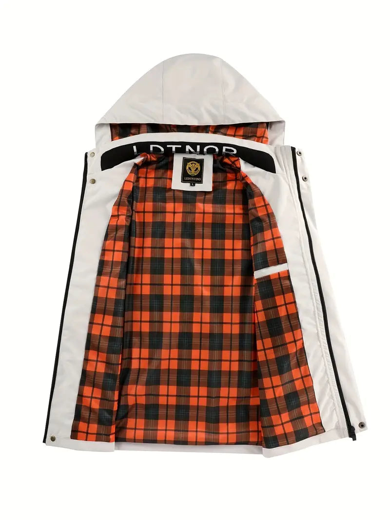 Mens Hooded Zip Front Waterproof Jacket