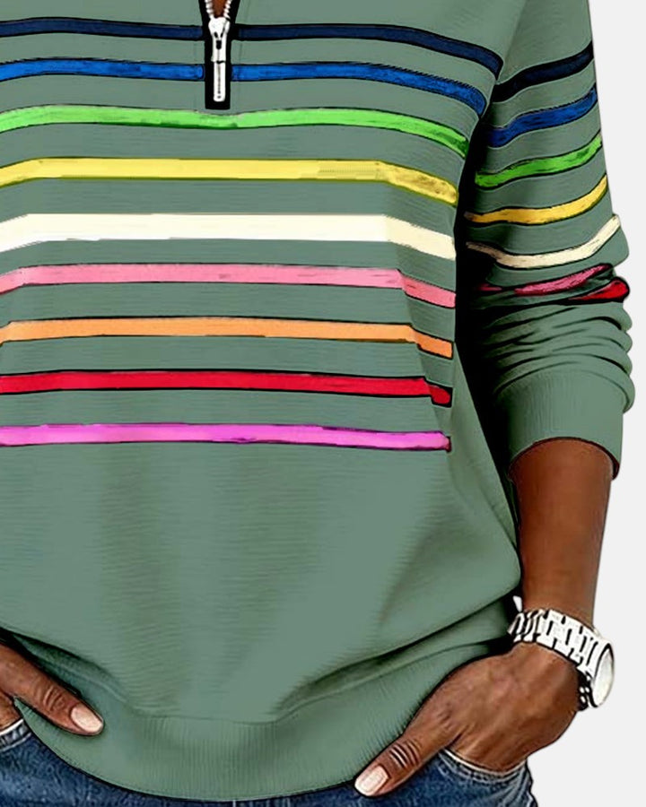 Striped Half Zip Stand Collar Sweatshirt