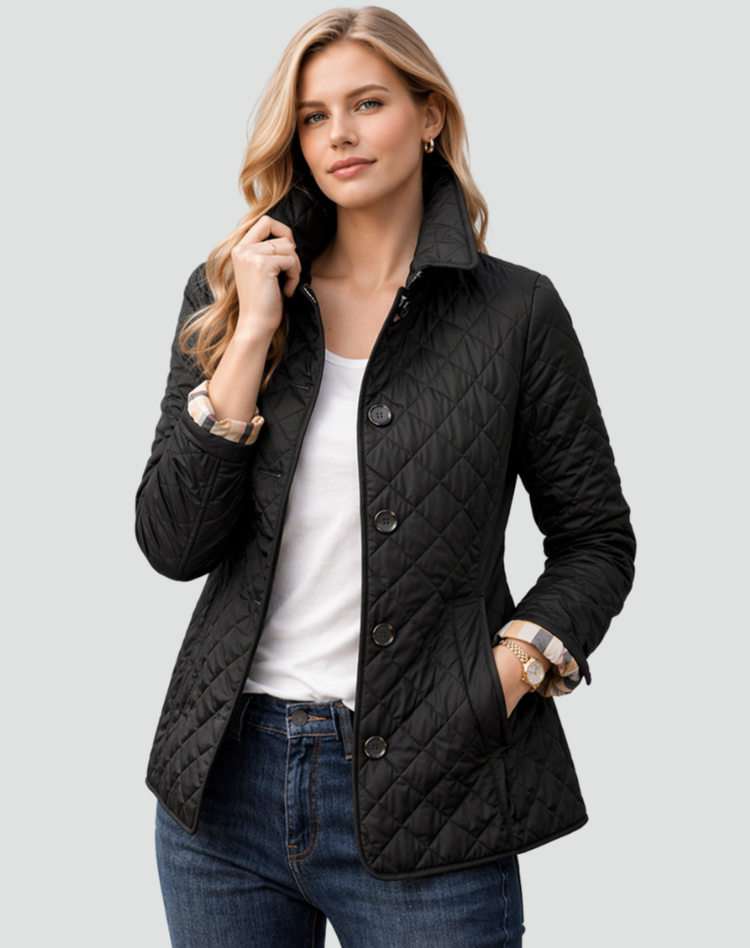 Womens Quilted Button Front Lightweight Jacket