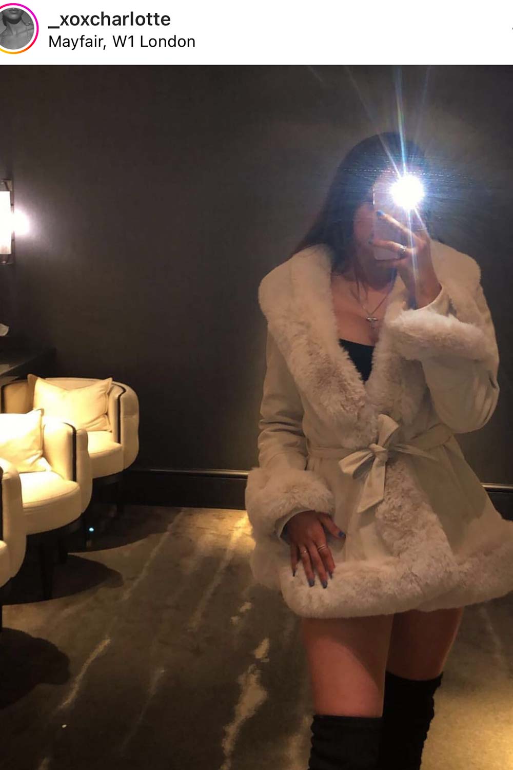 Cream Faux Leather Belted Jacket with Faux Fur Trim