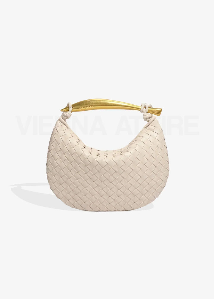 Woven Faux Leather Bag with Gold Handle