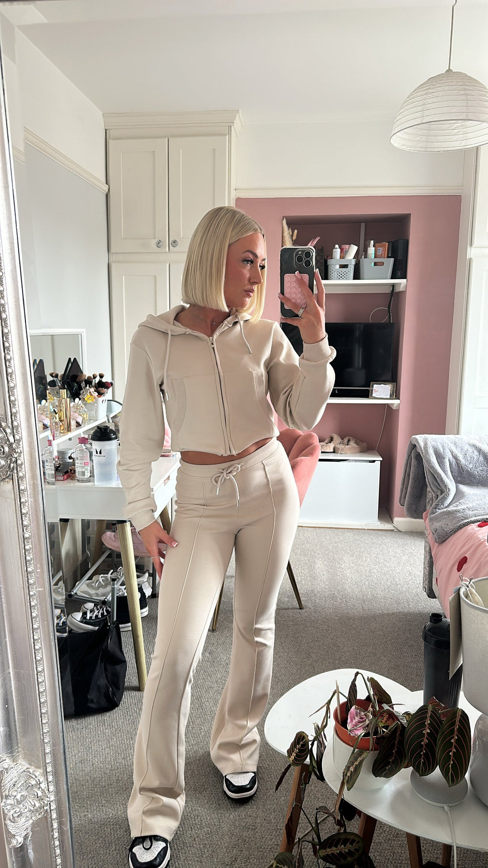 Cropped Hoodie and Flared Trousers Set in Oatmeal