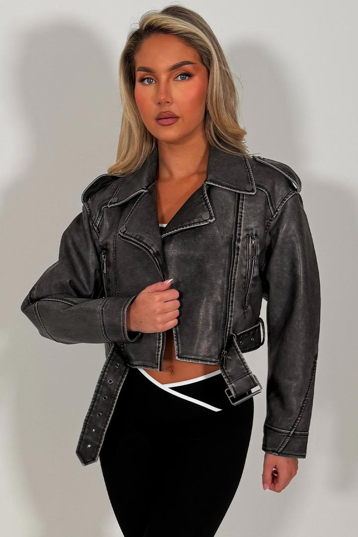 Grey Faux Leather Jacket