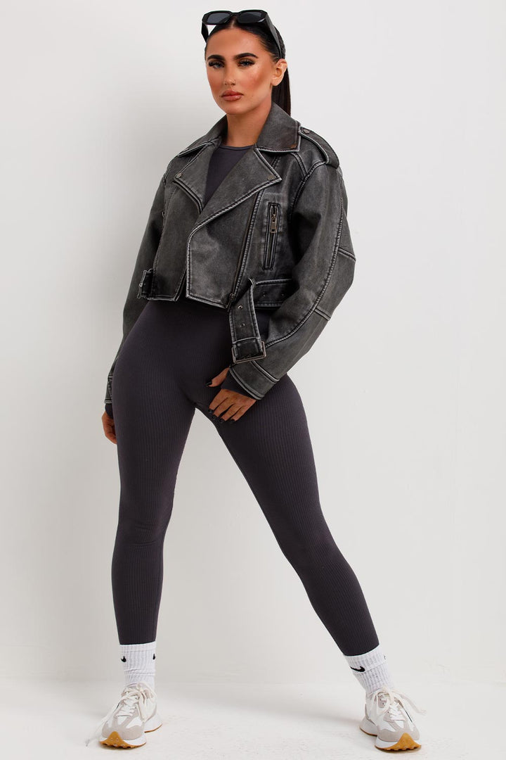 Grey Faux Leather Jacket
