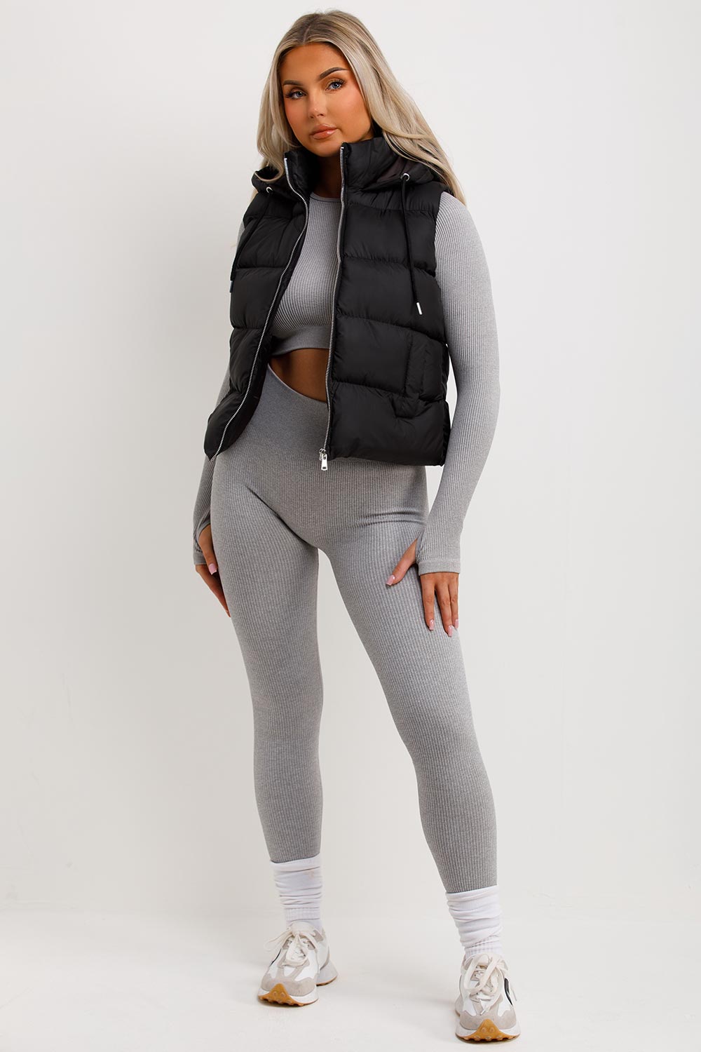 Black Padded Hooded Gilet