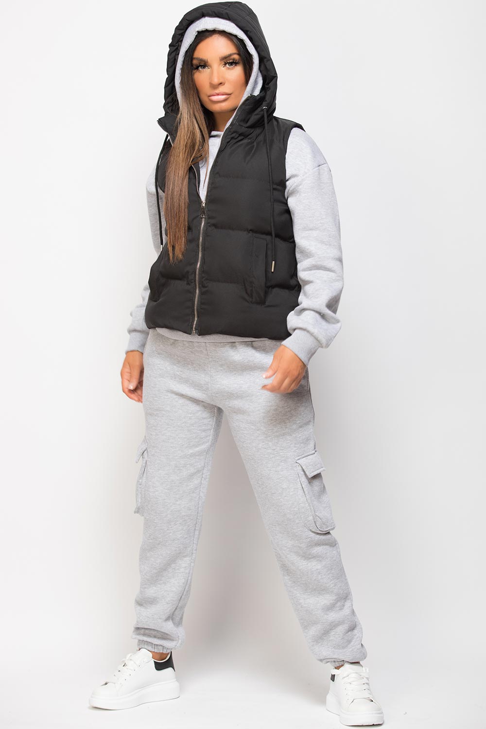 Black Padded Hooded Gilet