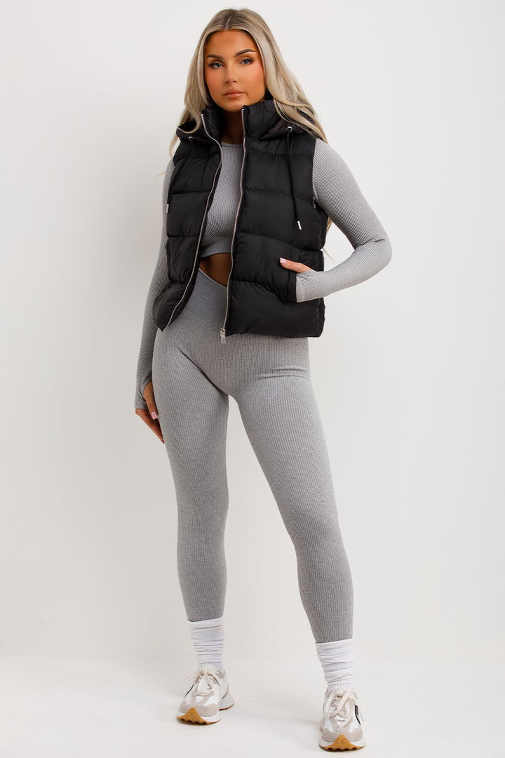 Black Padded Hooded Gilet