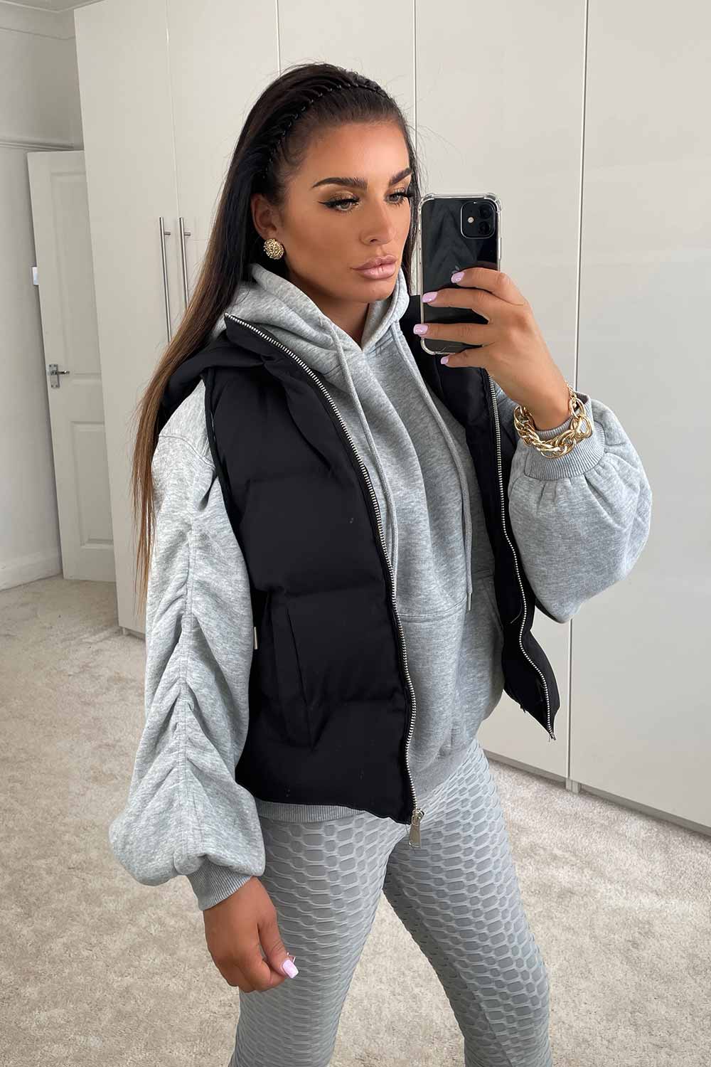 Black Padded Hooded Gilet