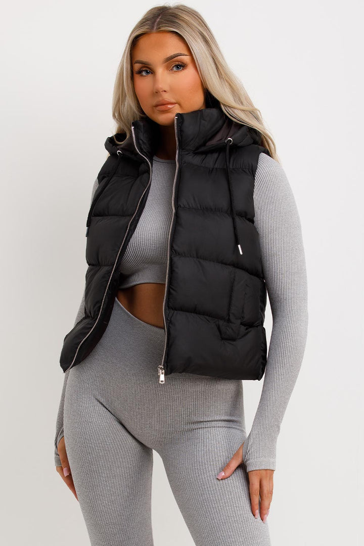 Black Padded Hooded Gilet