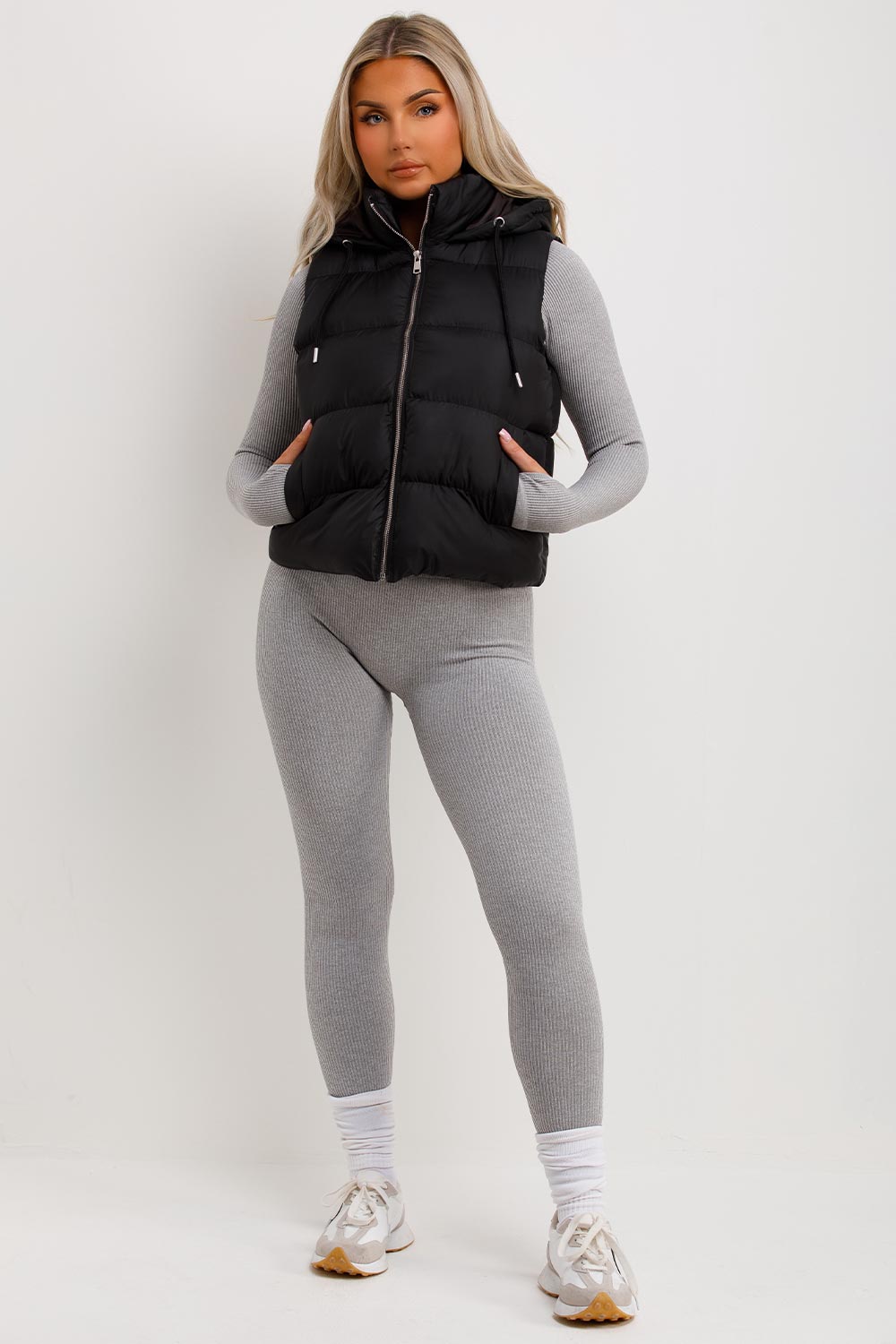 Black Padded Hooded Gilet