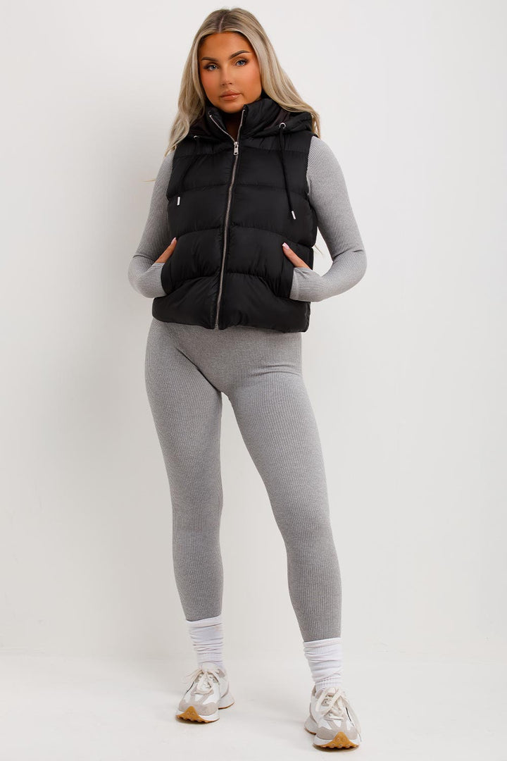 Black Padded Hooded Gilet