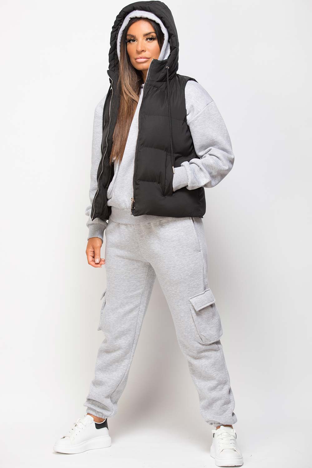 Black Padded Hooded Gilet