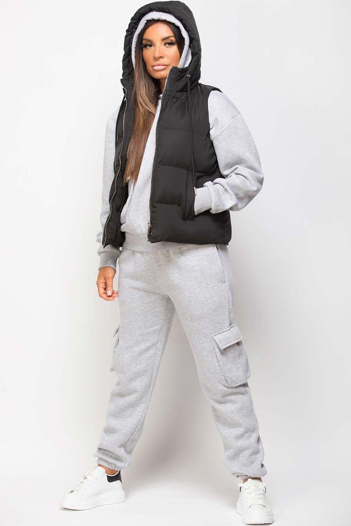 Black Padded Hooded Gilet