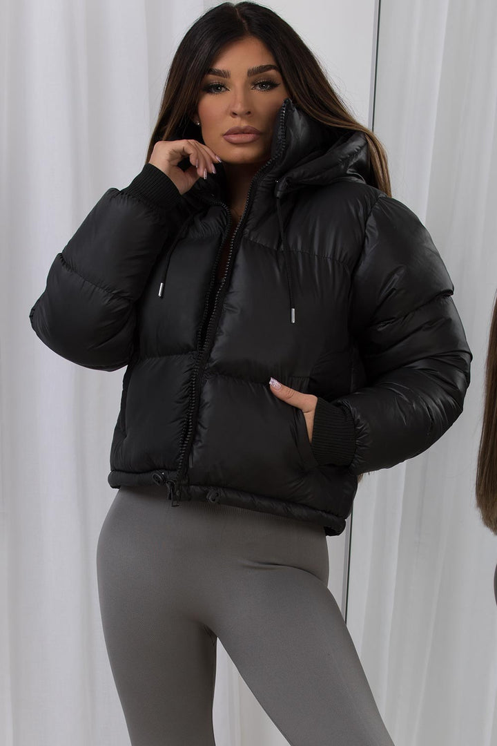 Puffer Jacket with Detachable Hood in Black