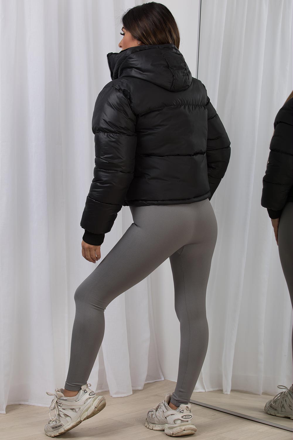Puffer Jacket with Detachable Hood in Black