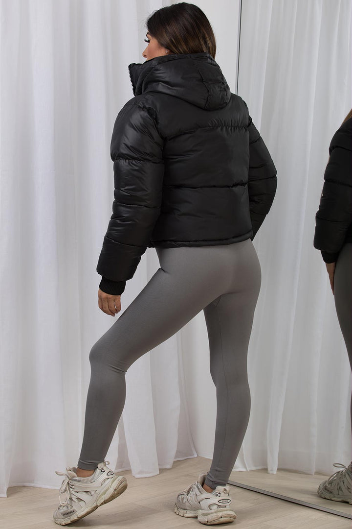 Puffer Jacket with Detachable Hood in Black