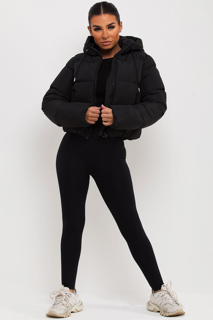 Hooded Puffer Jacket in Black