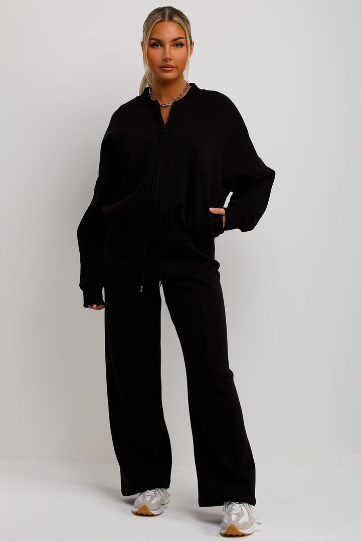Zip Bomber Sweatshirt and Joggers Set in Black