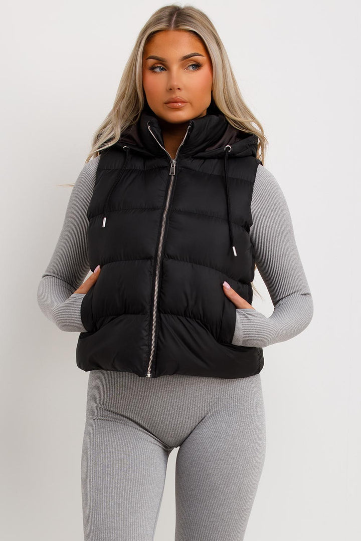 Black Padded Hooded Gilet