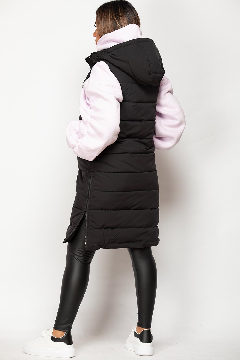 Longline Padded Hooded Gilet in Black