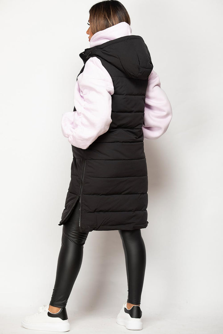 Longline Padded Hooded Gilet in Black