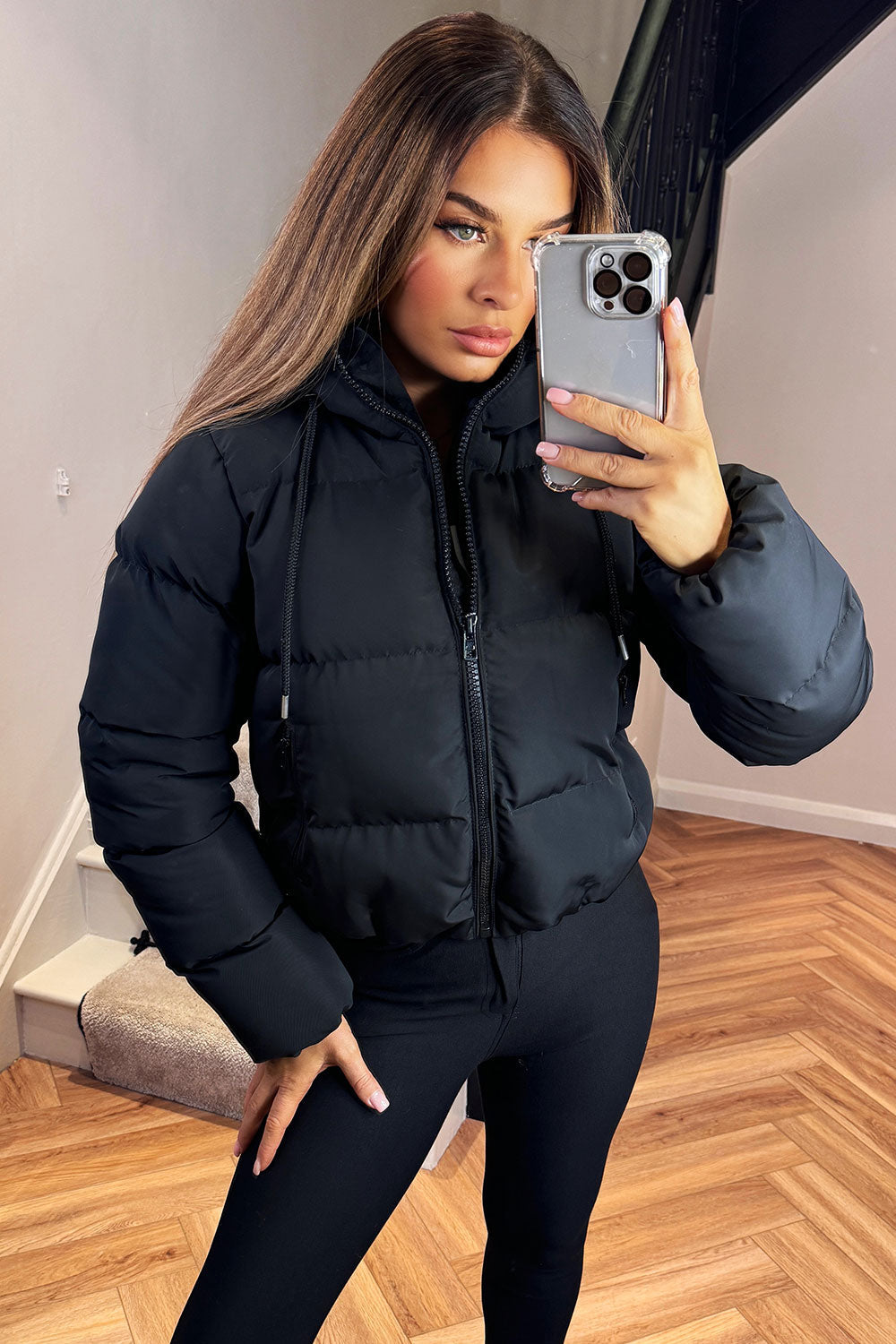 Hooded Puffer Jacket in Black