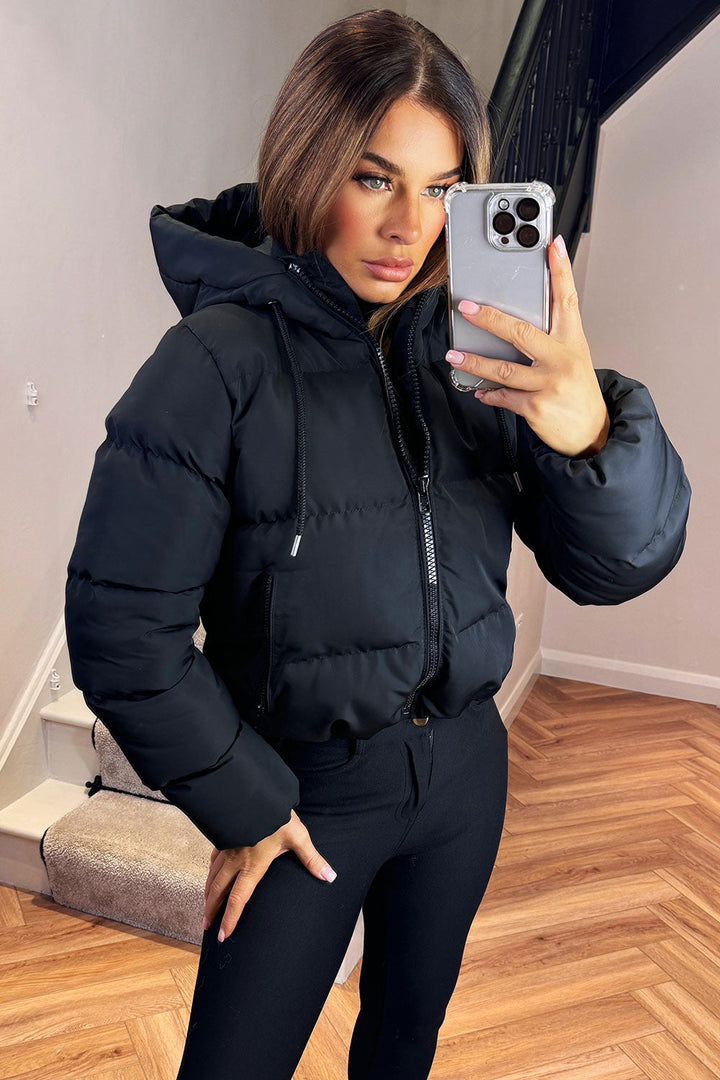 Hooded Puffer Jacket in Black