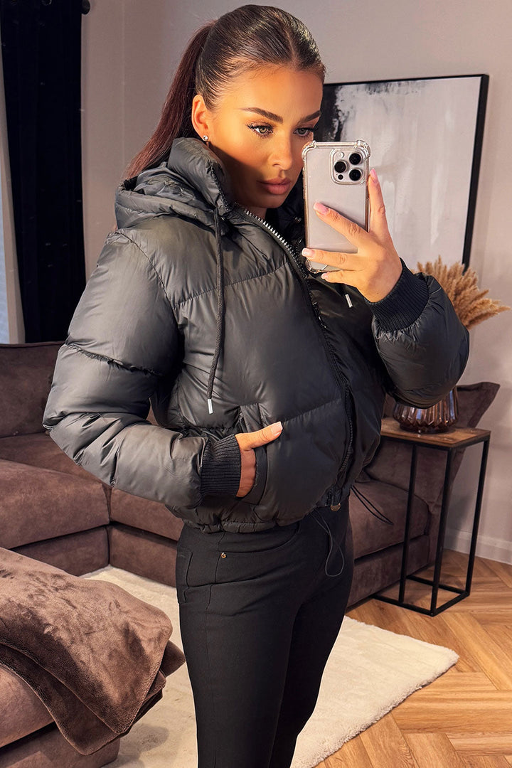 Puffer Jacket with Detachable Hood in Black