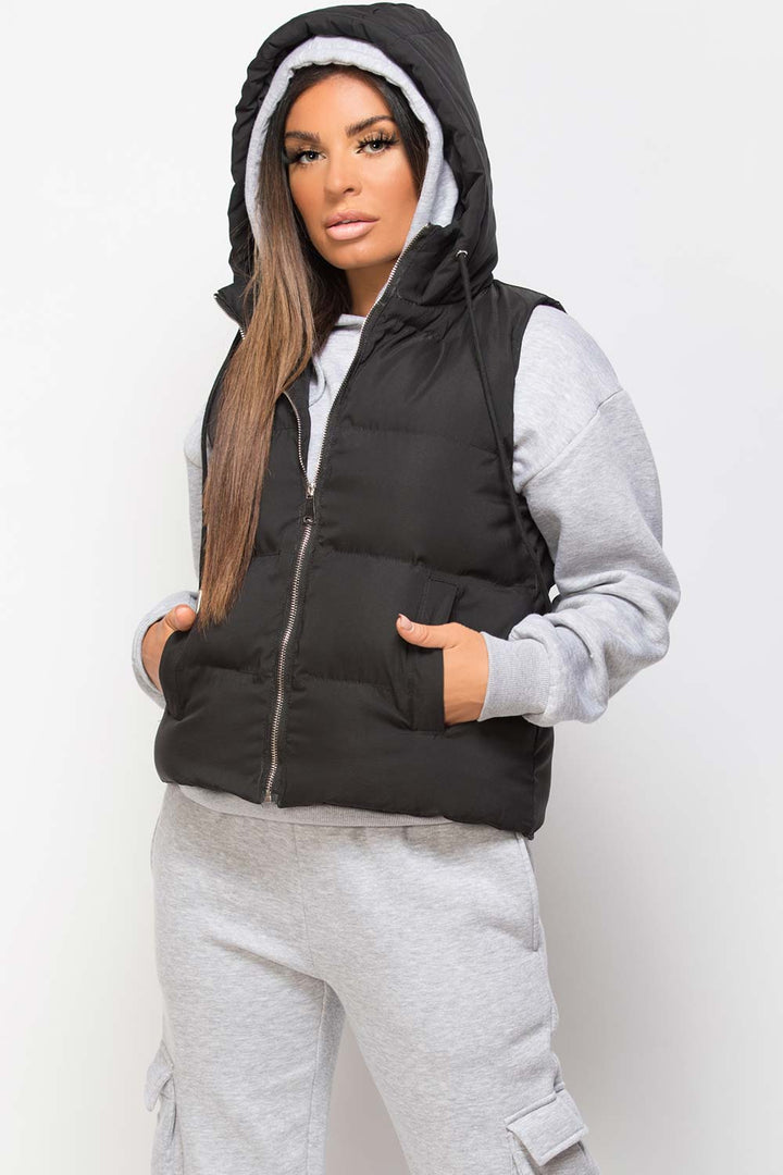 Black Padded Hooded Gilet
