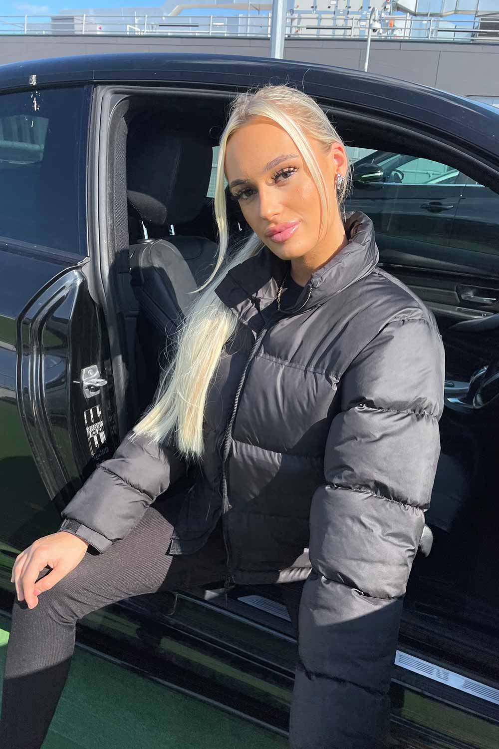 Black Quilted Hooded Puffer Jacket