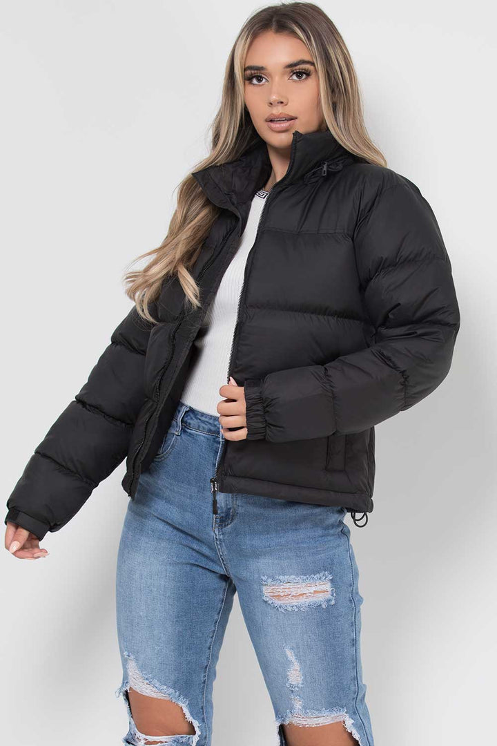 Black Quilted Hooded Puffer Jacket